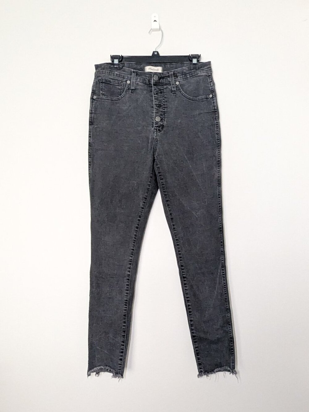 Madewell 10" High Rise Skinny Jean Tall EUC Washed Black 30T Button Fly Preppy